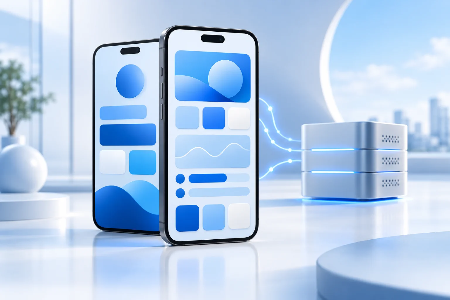 Mobile Bildschirmrahmen mit Navigationsschnittstellen und App-Komponenten.