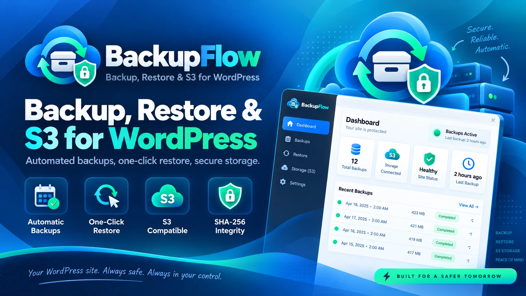 BackupFlow - Backup, Restore & S3 for WordPress